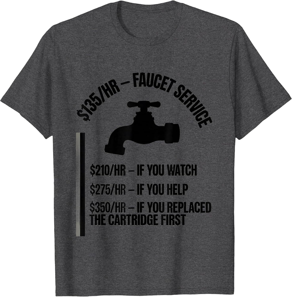 Men's Faucet Service Hourly Rate Funny Plumber Dad Joke T-Shirt - Dark Heather Grey