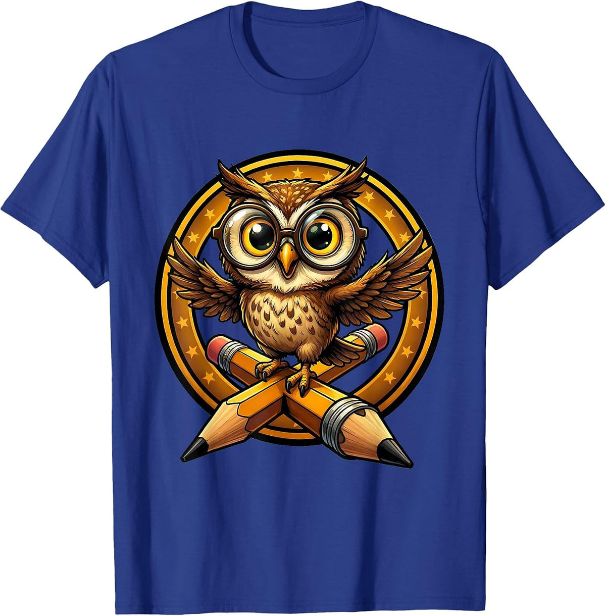 Men's Sped Teacher Owl on Pencil Glasses Graphic T-Shirt - Royal Blue