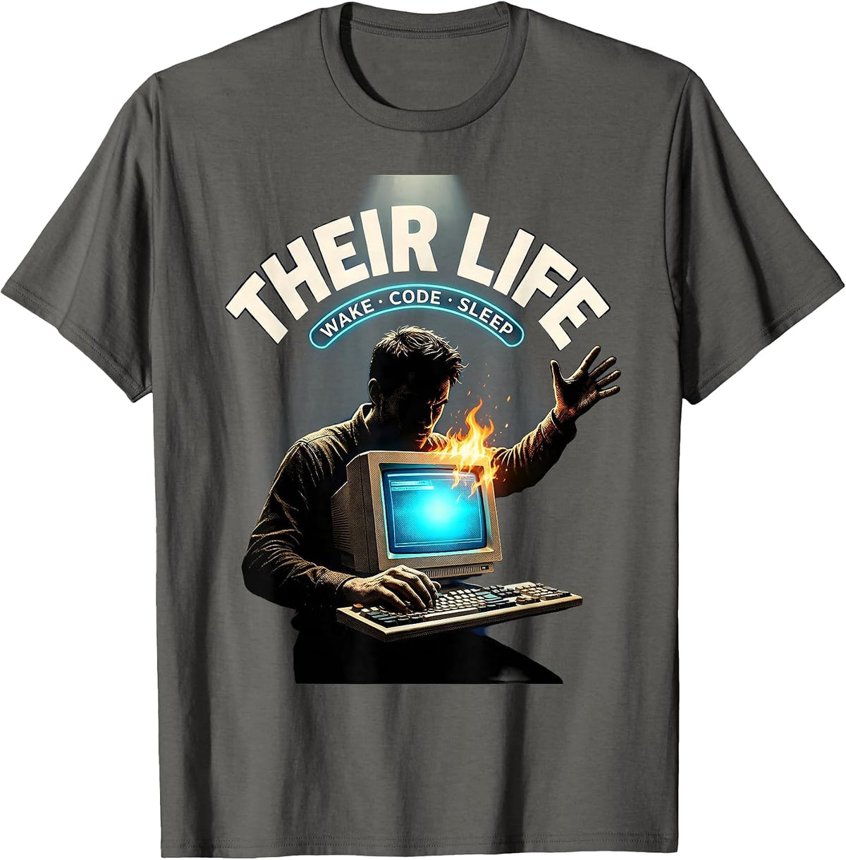 Their Life Wake Code Sleep Funny Programmer Humor T-Shirt - Asphalt Grey