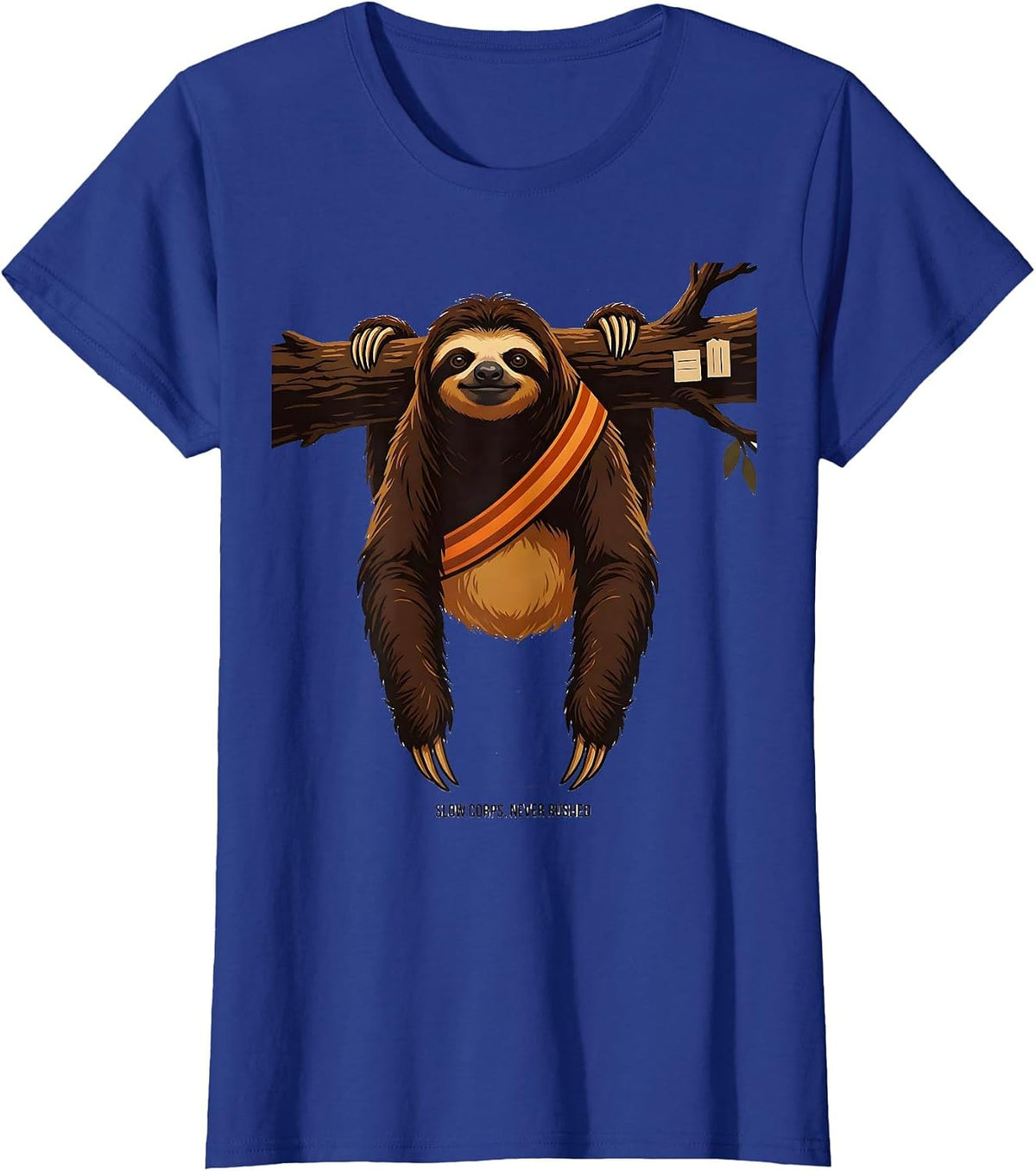 Women's Slow Corps Never Rushed Funny Sloth Lover Gift T-Shirt - Royal Blue