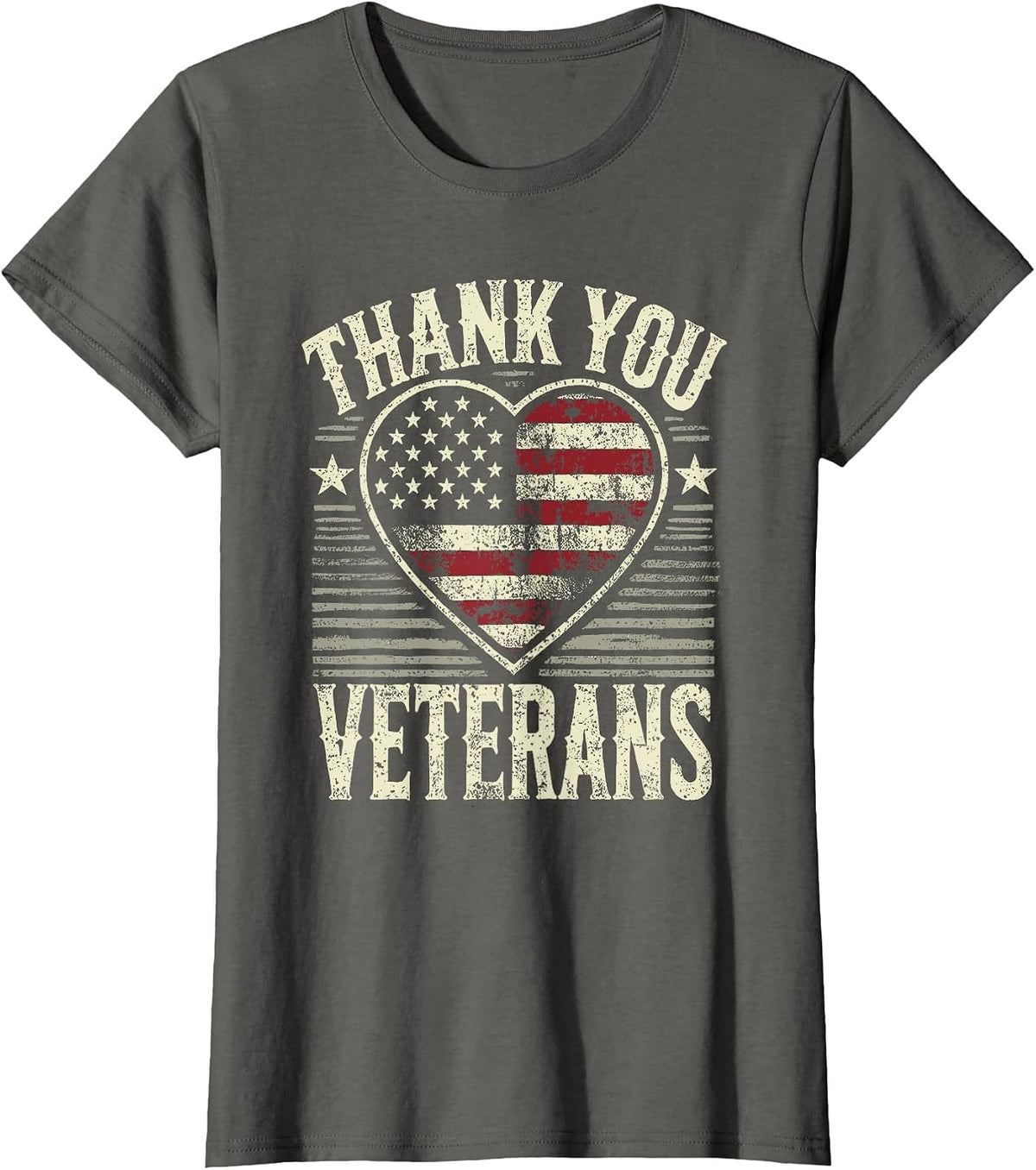 Thank You Veterans Patriotic American Flag Veterans Day 2024 T-Shirt - Asphalt Grey