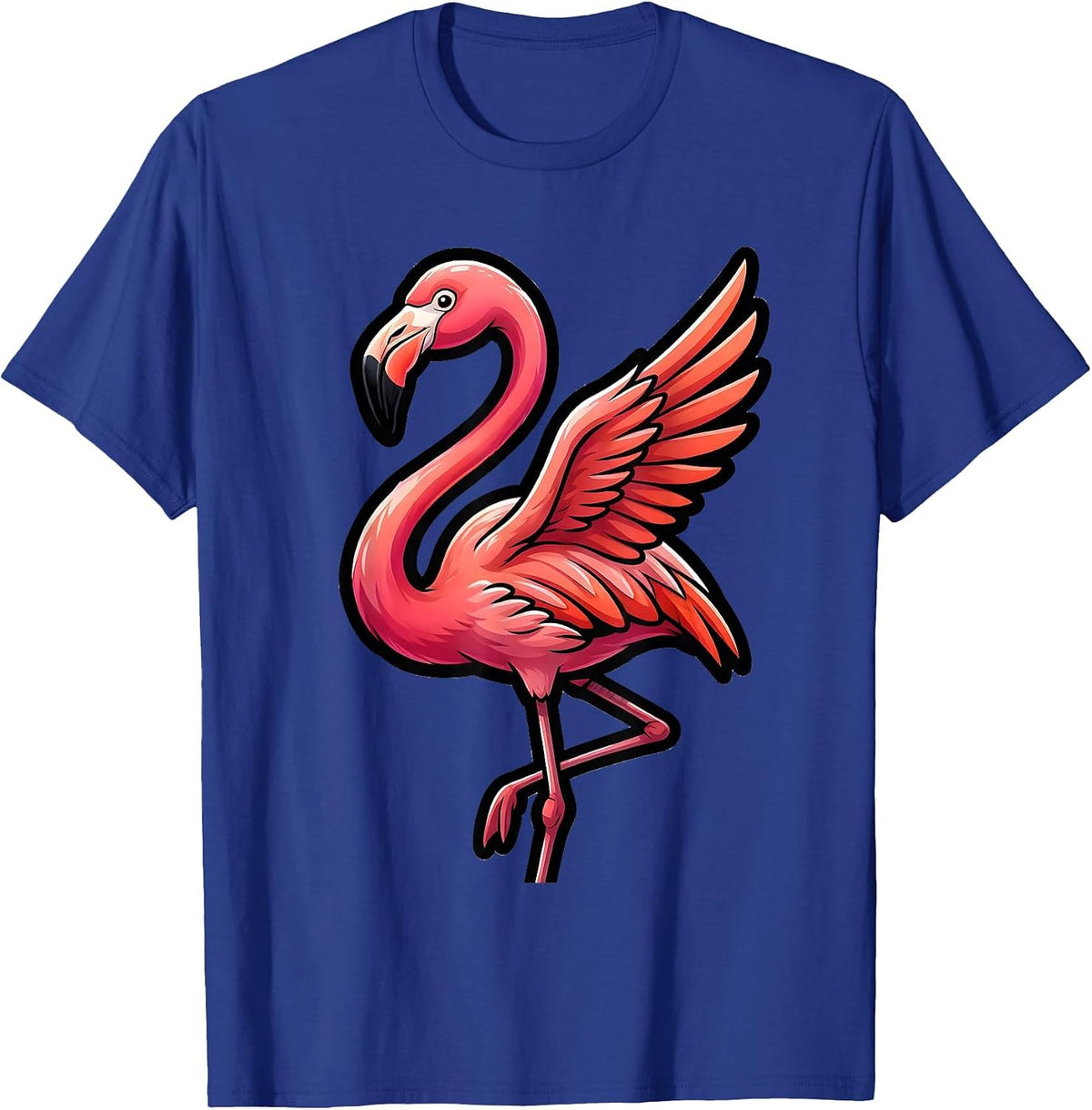 Men's Flamingo Bold Cartoon Pink Summer Vacation Gift T-Shirt - Royal Blue