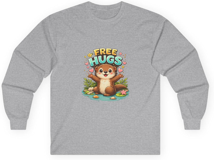 Unisex Ultra Cotton Long Sleeve Tee with Happy Free hugs Otter - As Pictured
