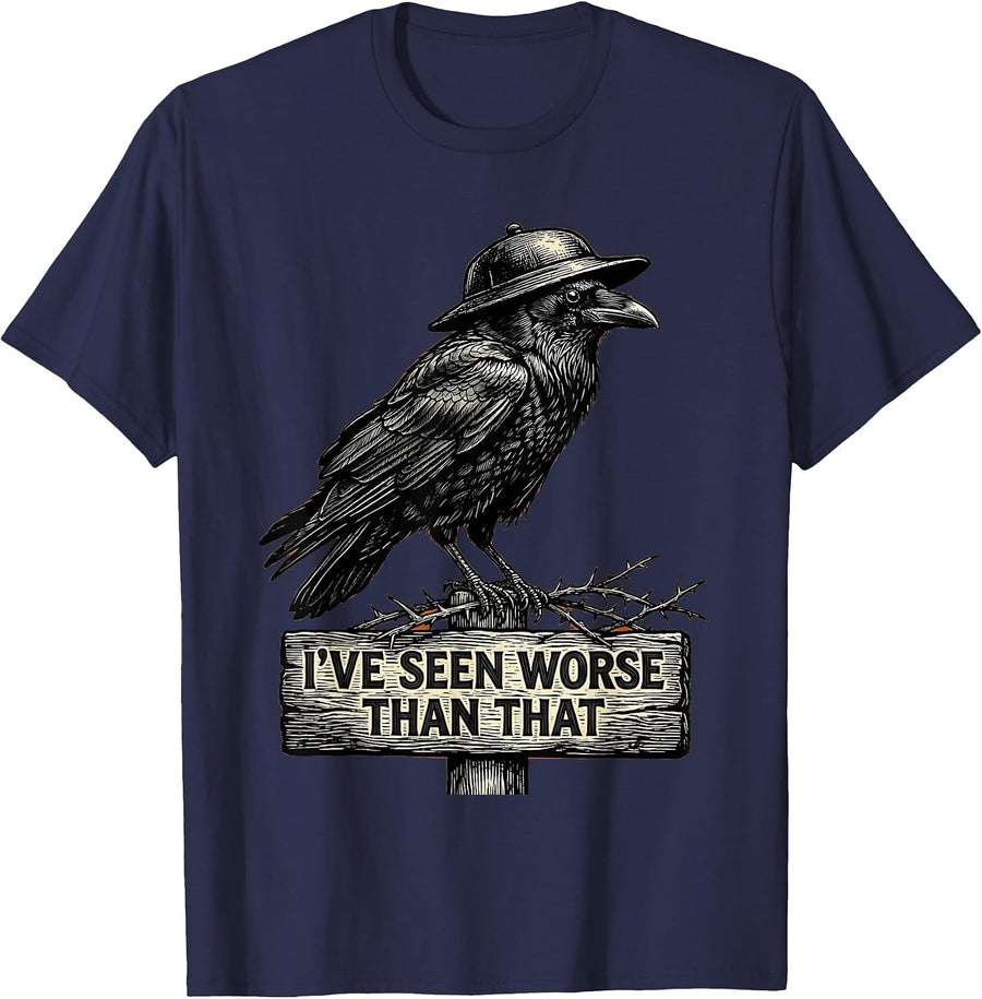 I've Seen Worse Than That Dark Humor Crow Gothic Vintage T-Shirt - Navy Blue