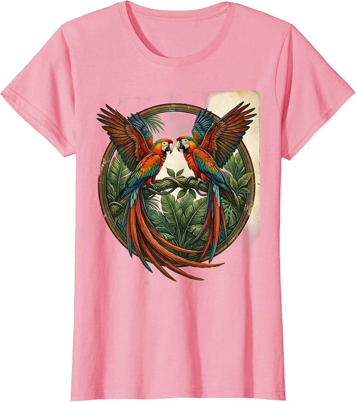 Women's Brasil Macaw Pair Facing on Vine Graphic T-Shirt - Pink