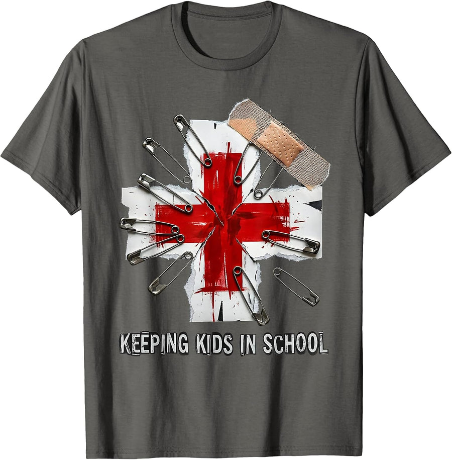 Keeping Kids In School School Nurse Design T-Shirt - Asphalt Grey