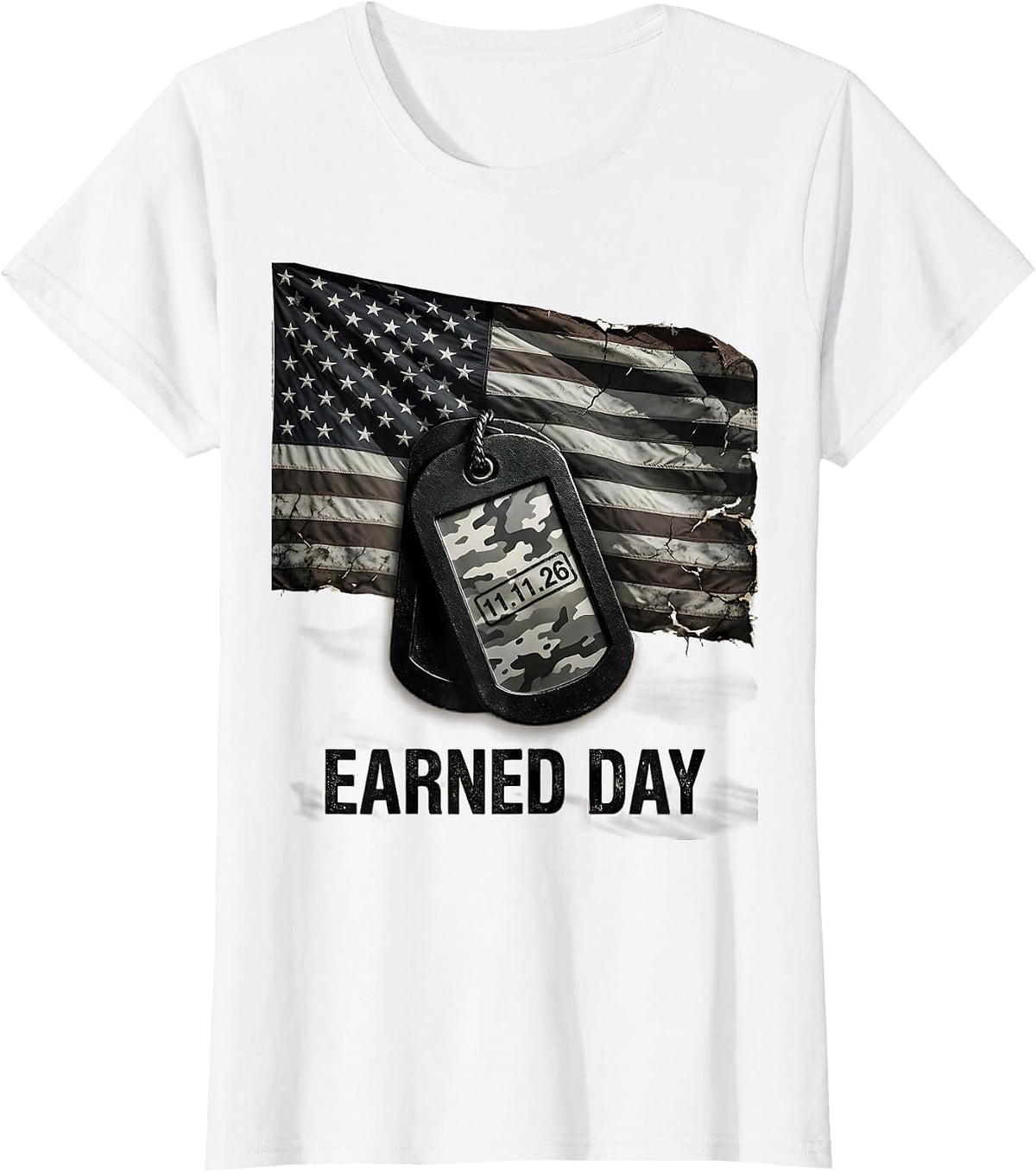 Earned Day Distressed Military Veteran Patriotic T-Shirt - White