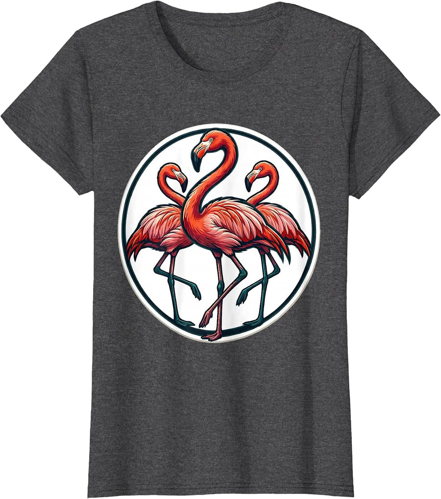 Women's Sealed Flamingo Bird Badge Family Vacation Group T-Shirt - Dark Heather Grey