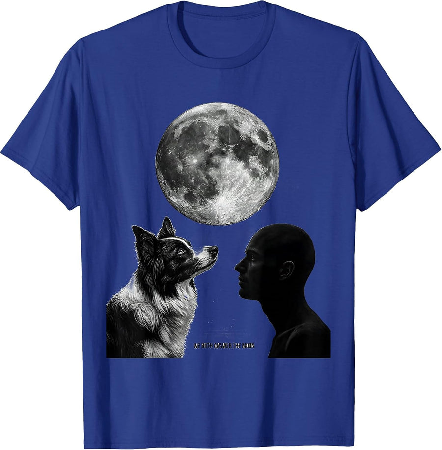 We Both Answer the Moon Vintage Dog Lover Breed Portrait T-Shirt - Royal Blue