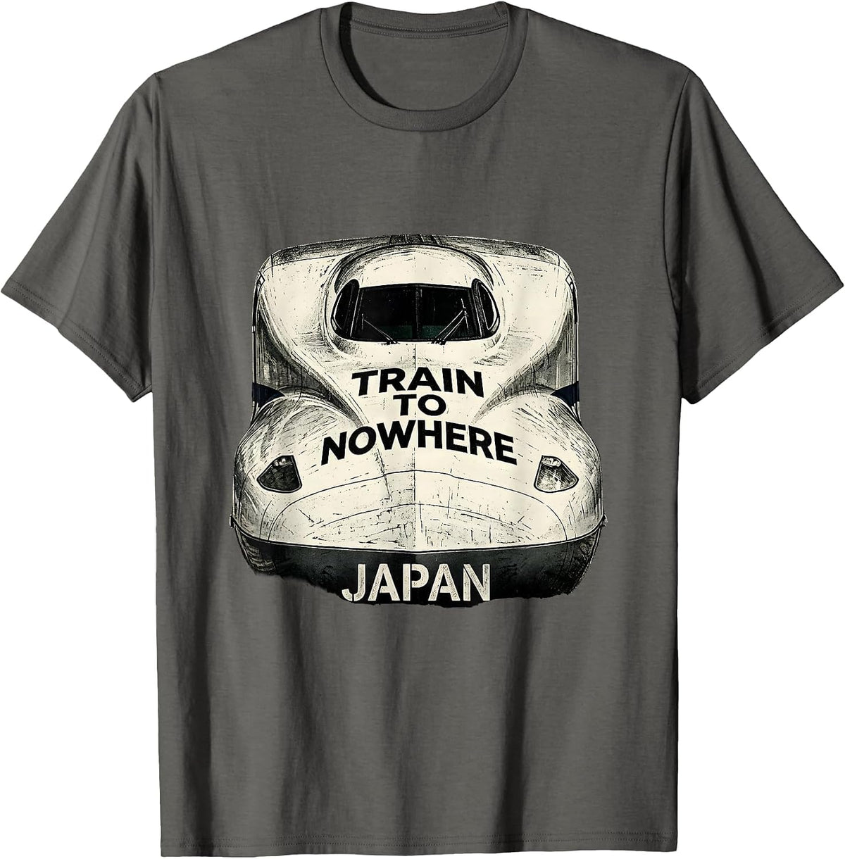 Train to Nowhere Japan Vintage Travel Design T-Shirt - Asphalt Grey
