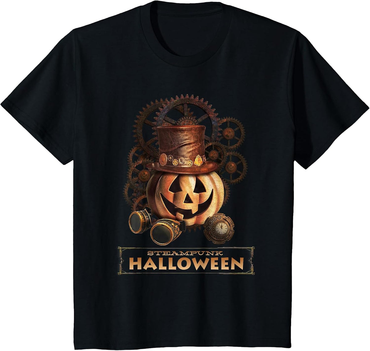 Steampunk Halloween Costumes Jack O Lantern Pumpkin Face T-Shirt - Black