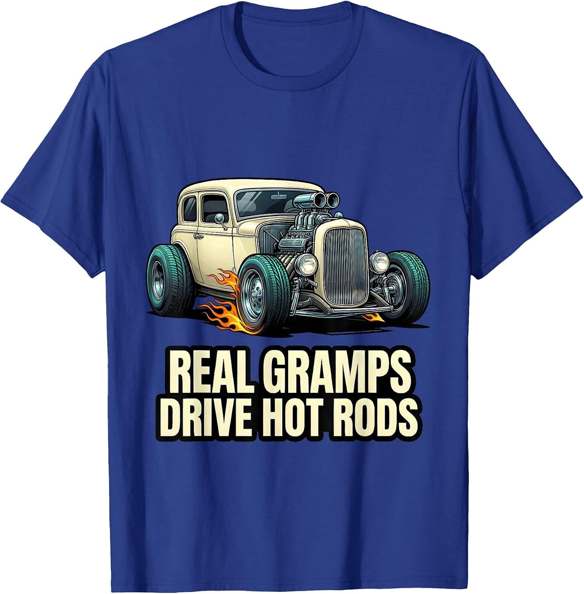 Men's Real Gramps Drive Hot Rods Custom Car Cartoon Hot Rod T-Shirt - Royal Blue