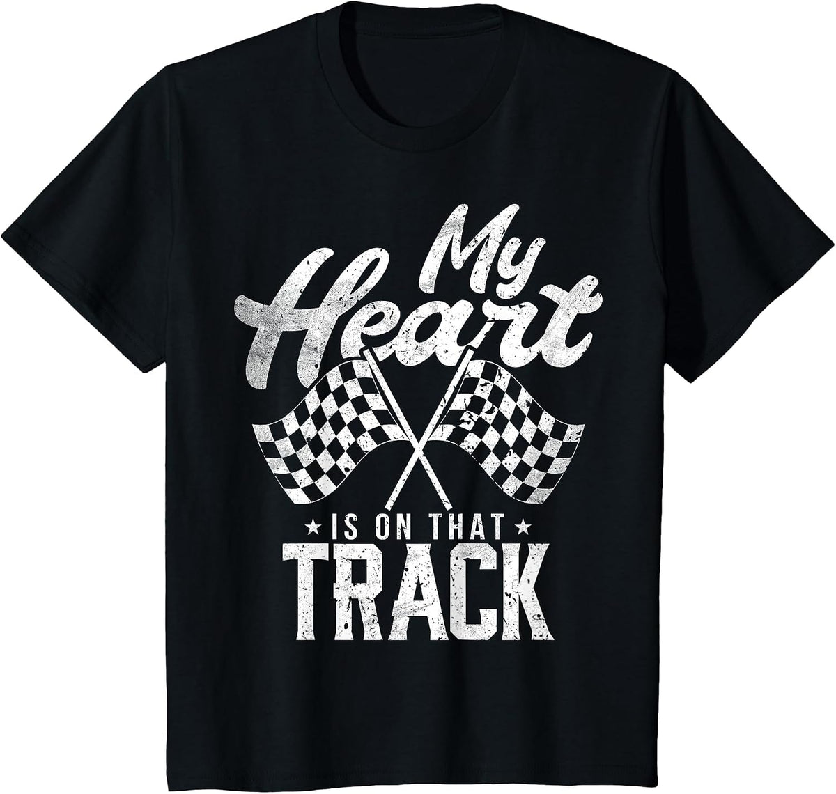 My Heart is On that Track Racing Girlfriend Drag Race Wife T-Shirt - Black