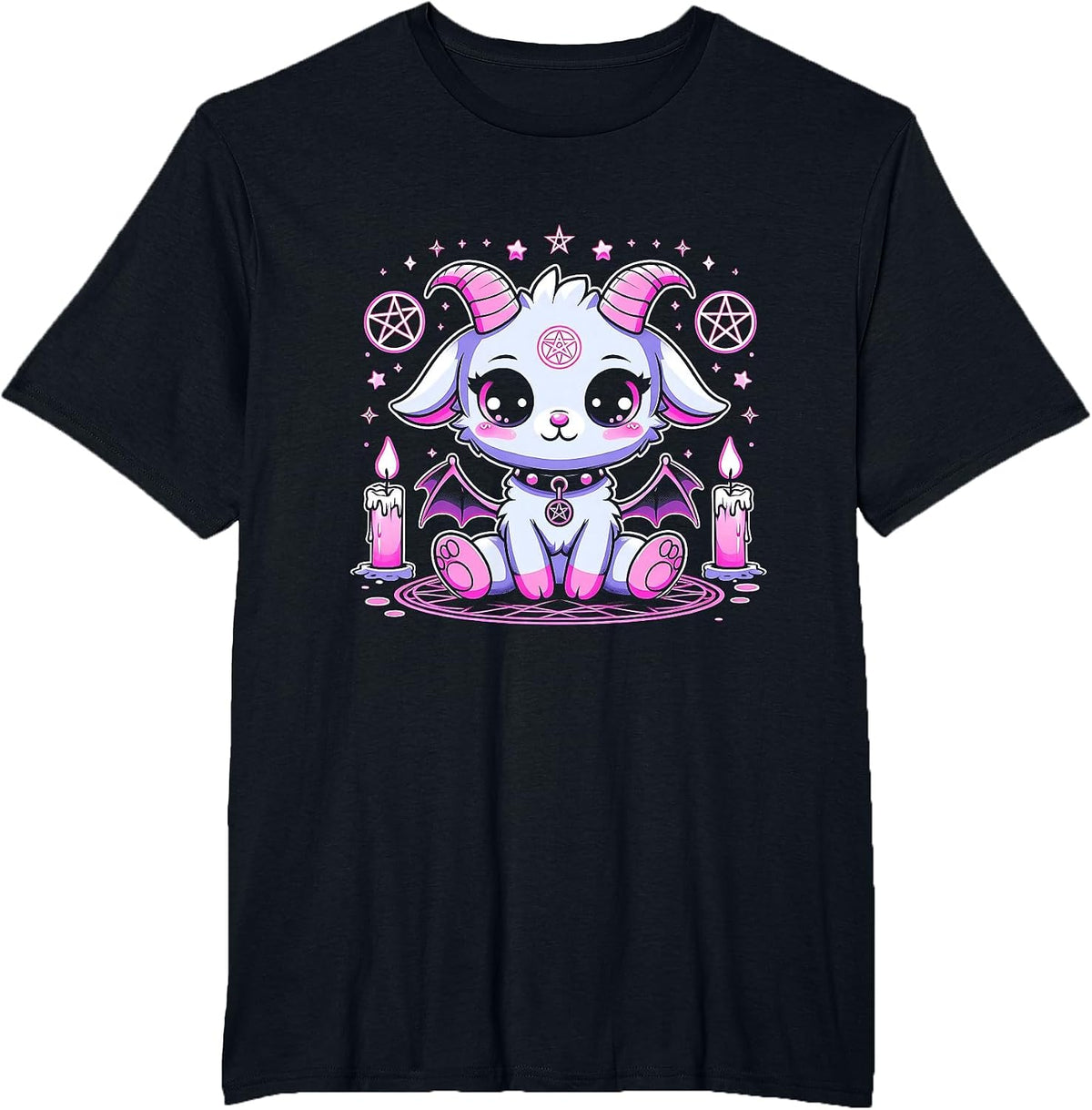 Kawaii Pastel Goth Cute Creepy Pentacle Baphomet Halloween T-Shirt - Black