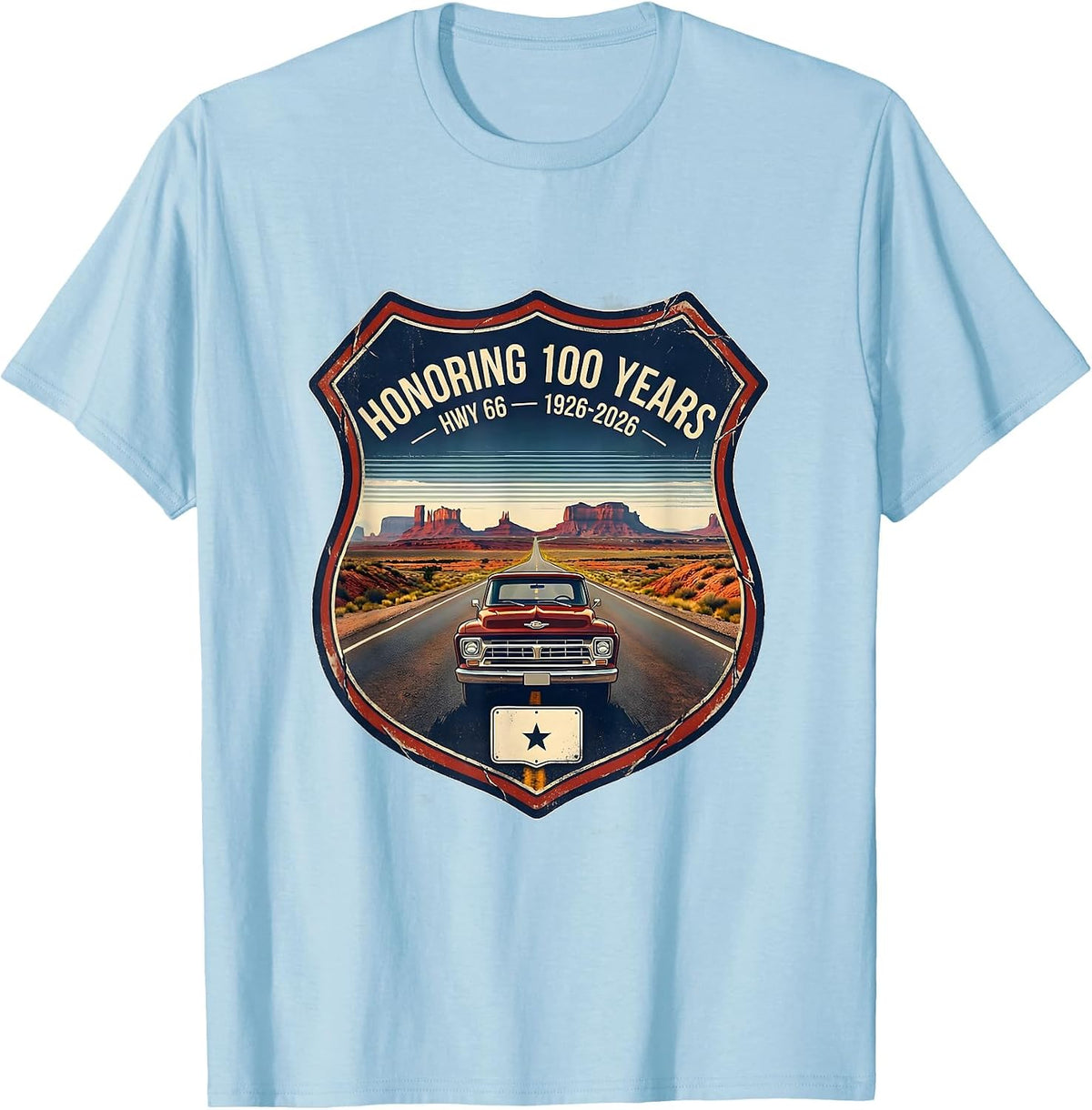 Men's Honoring 100 Years Hwy 66 1926-2026 Vintage T-Shirt - Baby Blue