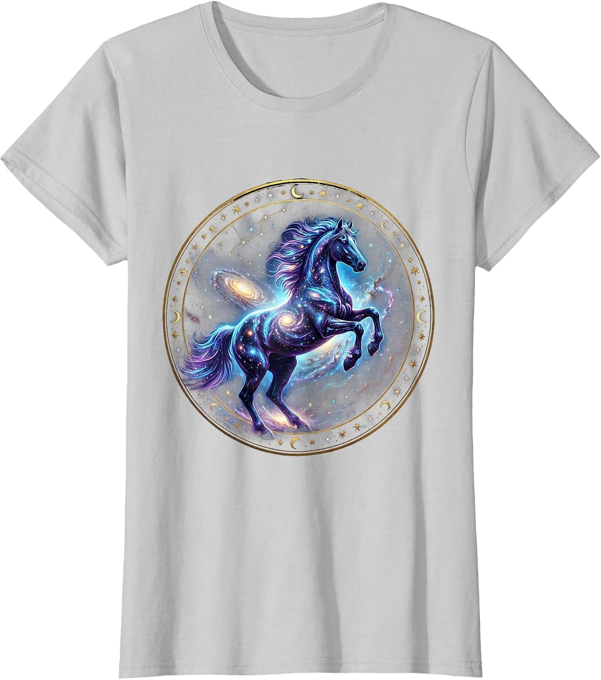Wild Horse Galloping Through Open Field Design T-Shirt - Silver Grey