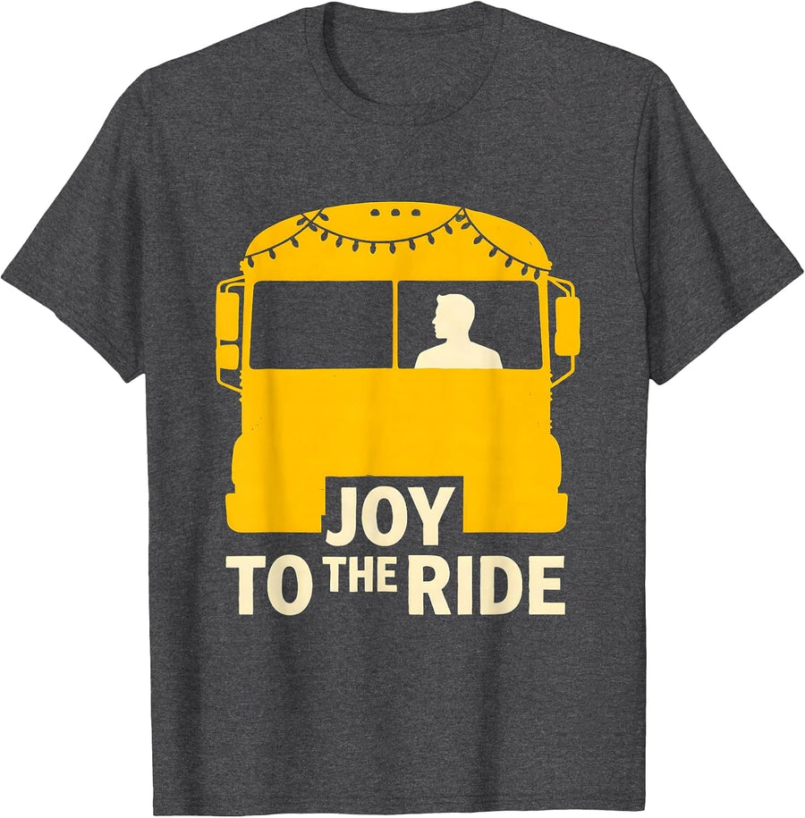 Men's Joy To The Ride Funny School Bus Driver Christmas T-Shirt - Dark Heather Grey