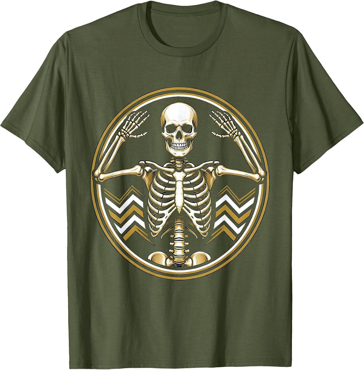 We Do Not Care Club Shrugging Skeleton T-Shirt - Olive Green