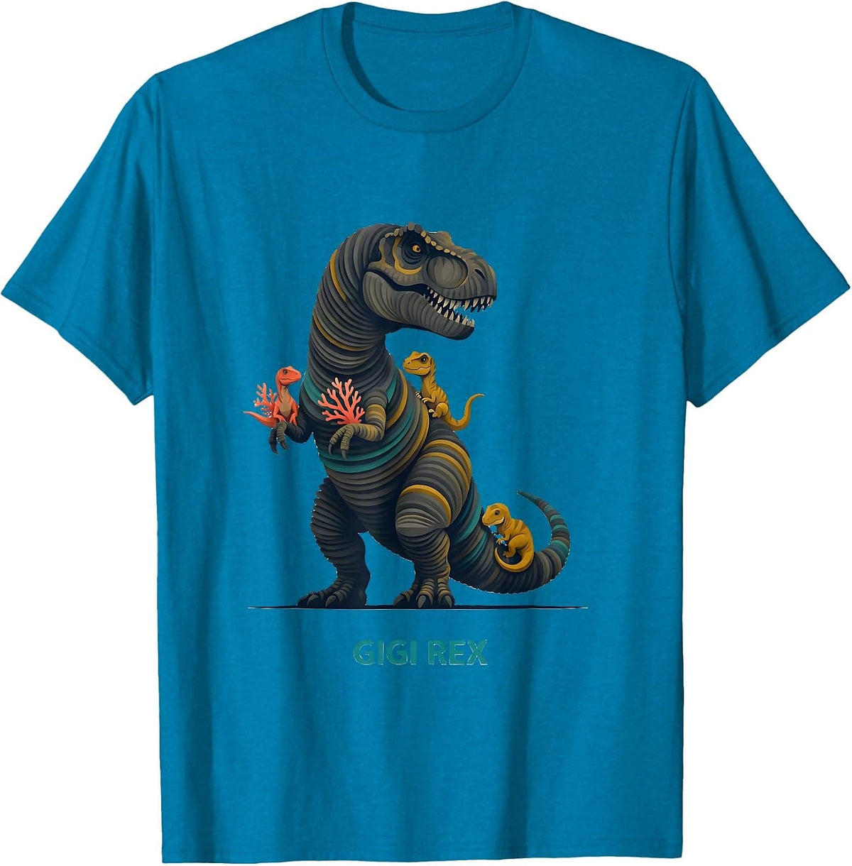 Gigi Rex Midcentury Modern Funny Dinosaur Family Humor T-Shirt - Sapphire Blue