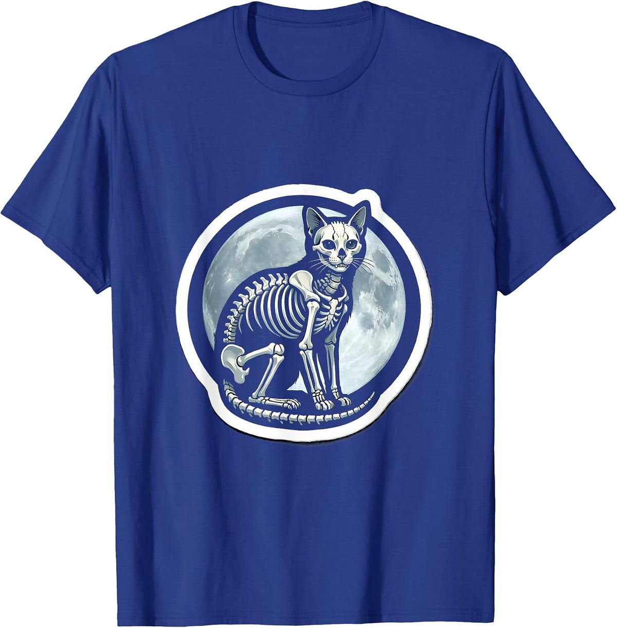 Cat Skeleton Glowing Under Moonlight Illustration T-Shirt - Royal Blue