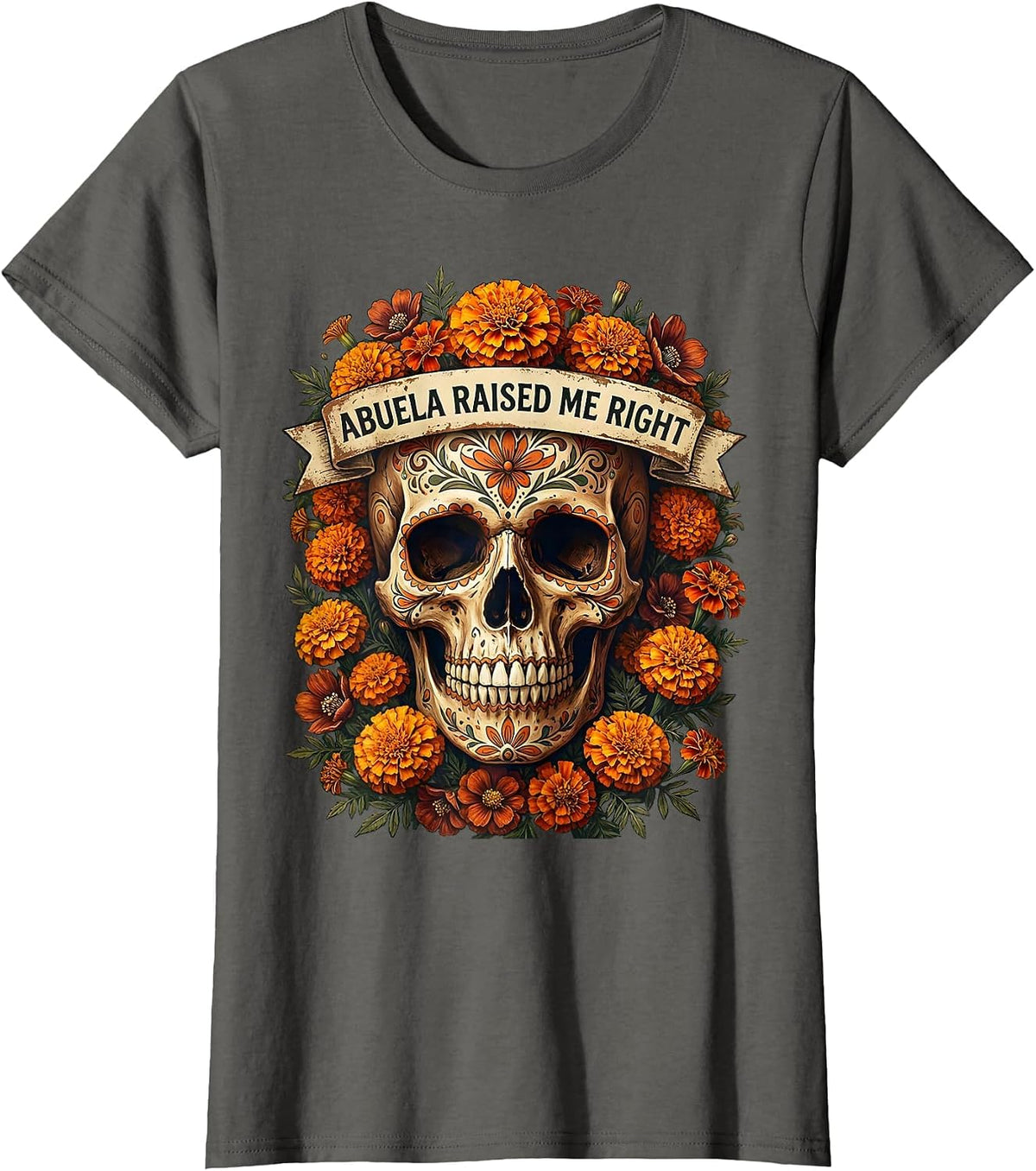 Women's Abuela Raised Me Right Mexican Heritage Design T-Shirt - Asphalt Grey