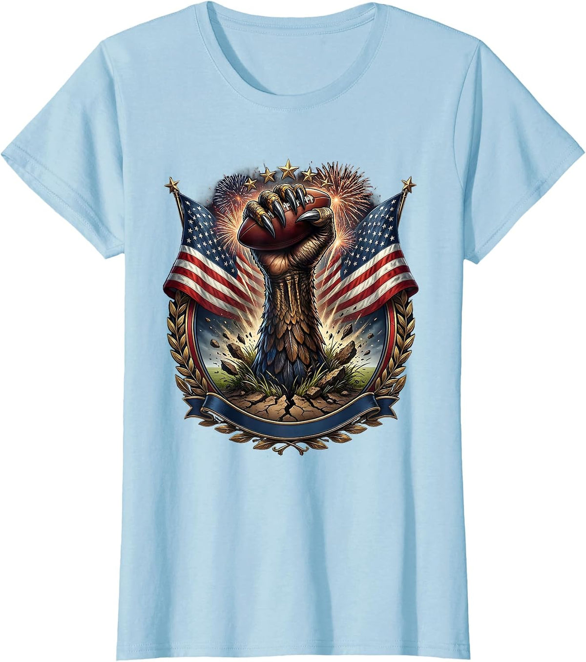 Monstrous Hand Rising From Turf Rugby Graphic T-Shirt - Baby Blue
