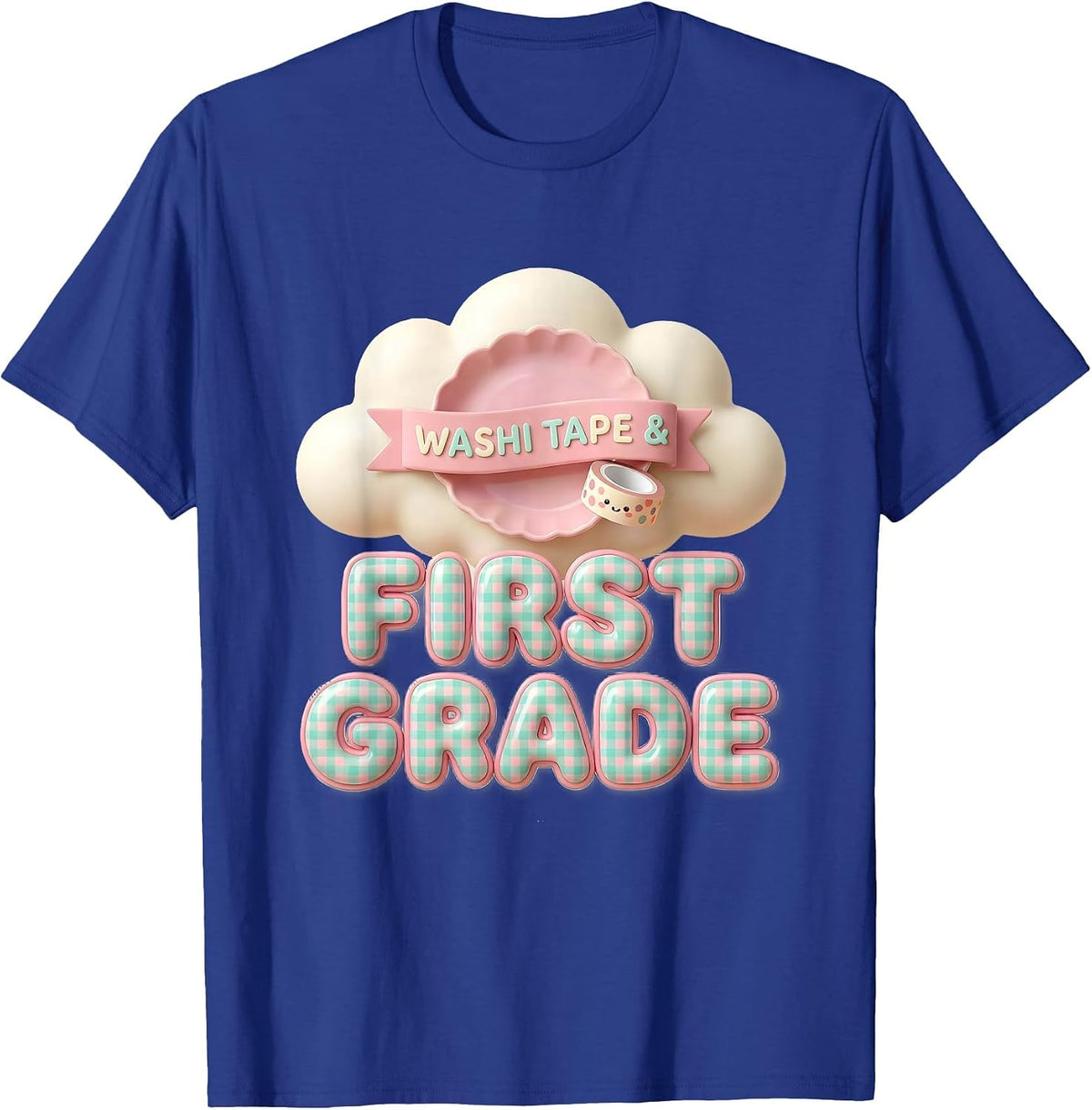 Men's Washi Tape & First Grade Cute Kawaii Checkered Girl Teacher T-Shirt - Royal Blue