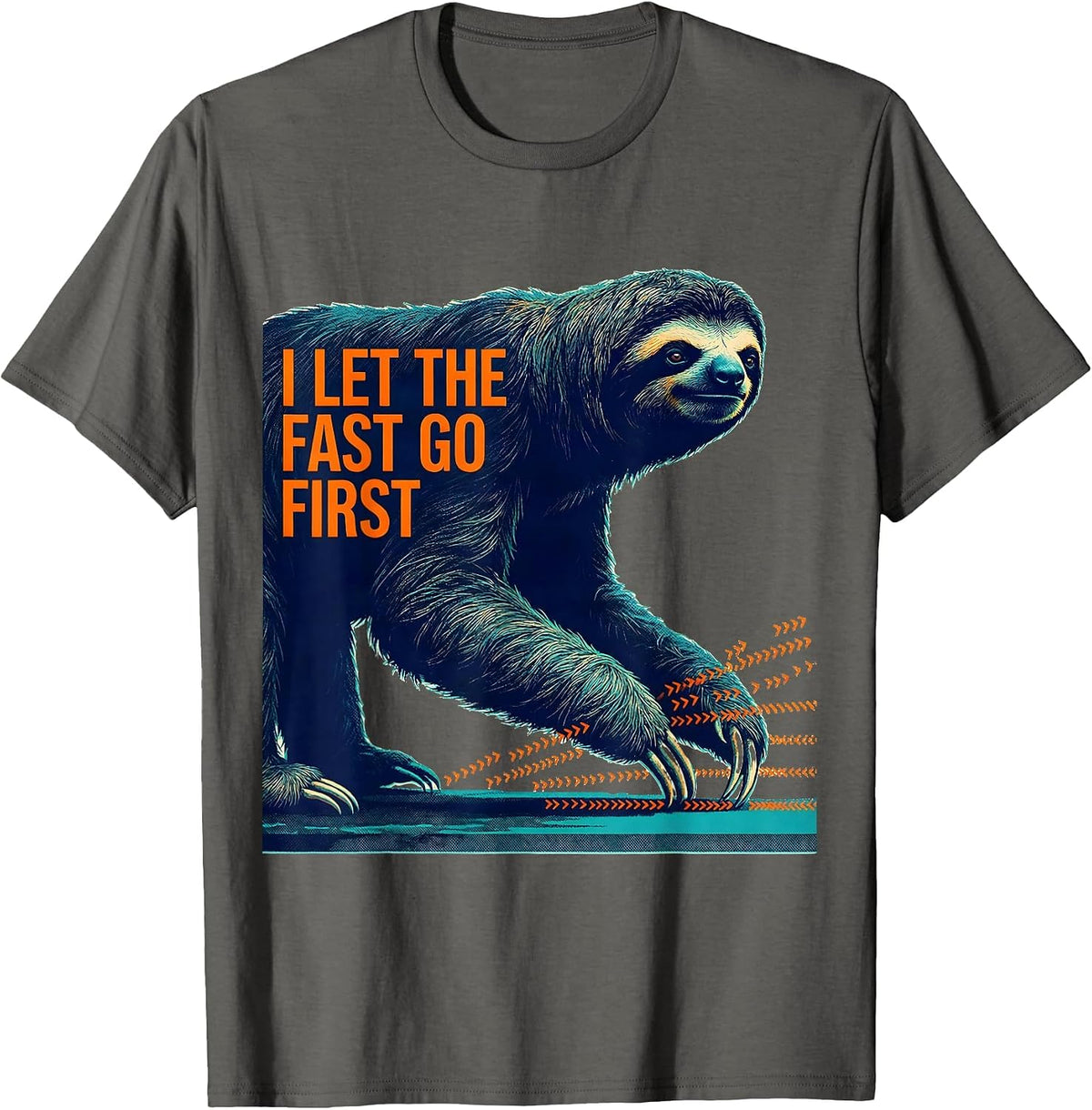 Men's I Let The Fast Go First Funny Sloth Lover Humor Novelty T-Shirt - Asphalt Grey