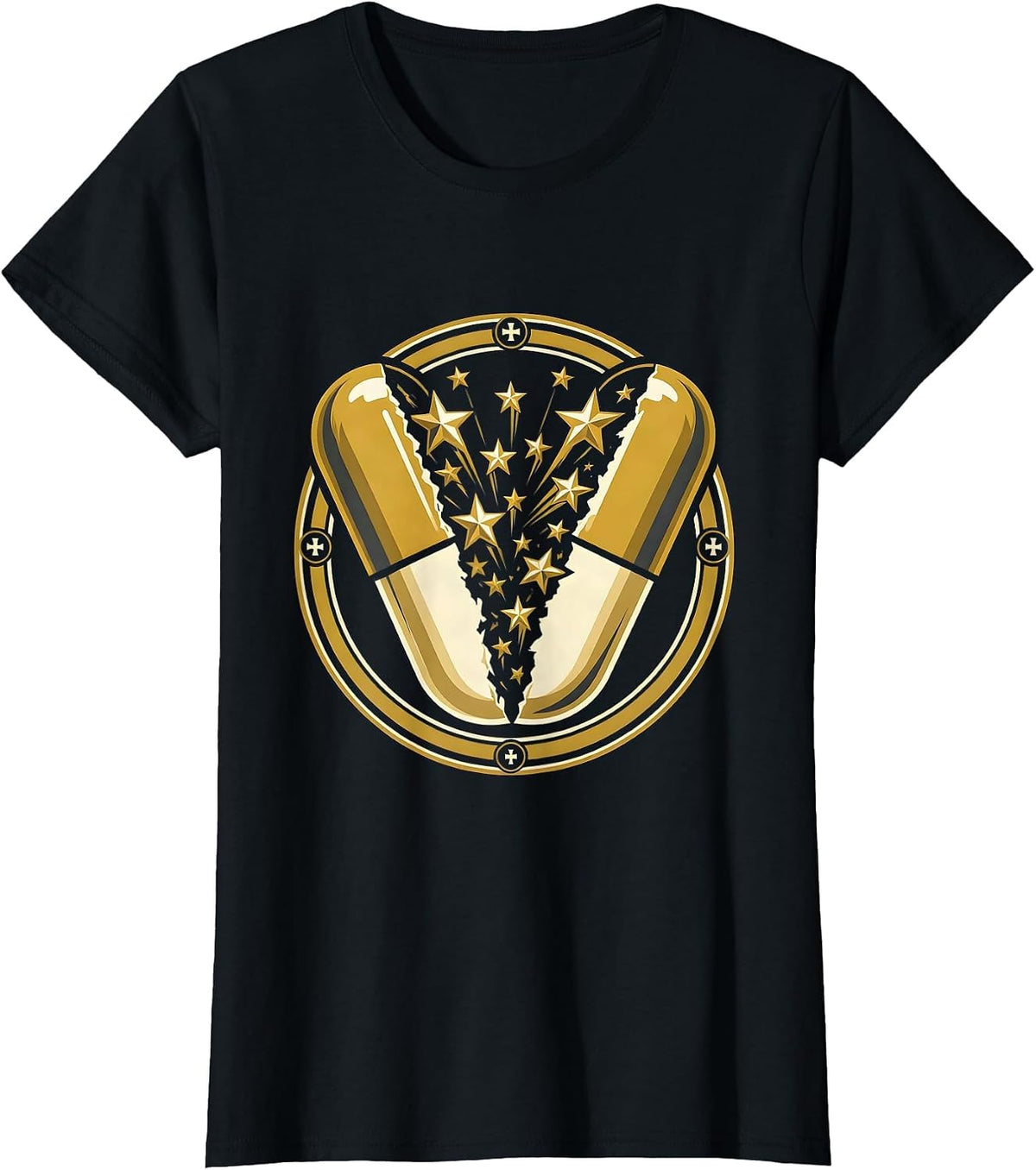 Medical Assistant Pill Capsule Stars Graphic T-Shirt - Black