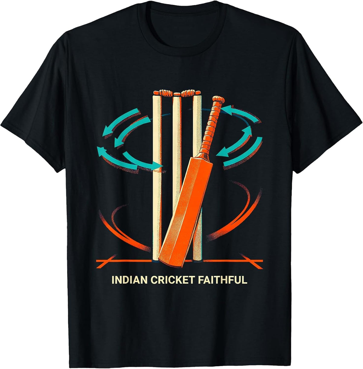 Men's Indian Cricket Faithful Risograph Cricket Fan National Pride T-Shirt - Black