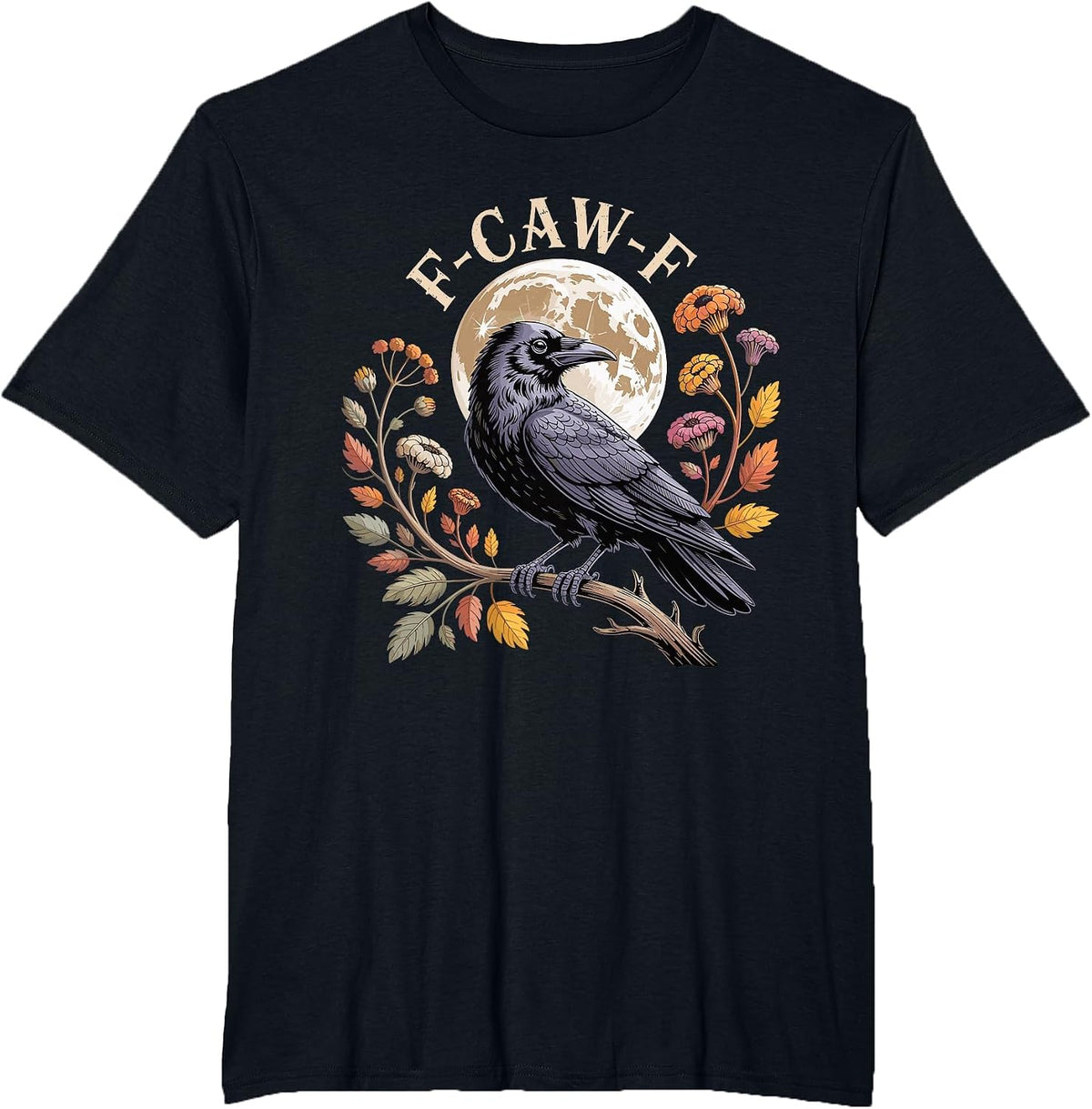 F-Caw-F Raven Moon Gothic Halloween, Black Crow Bird Lover T-Shirt - Black