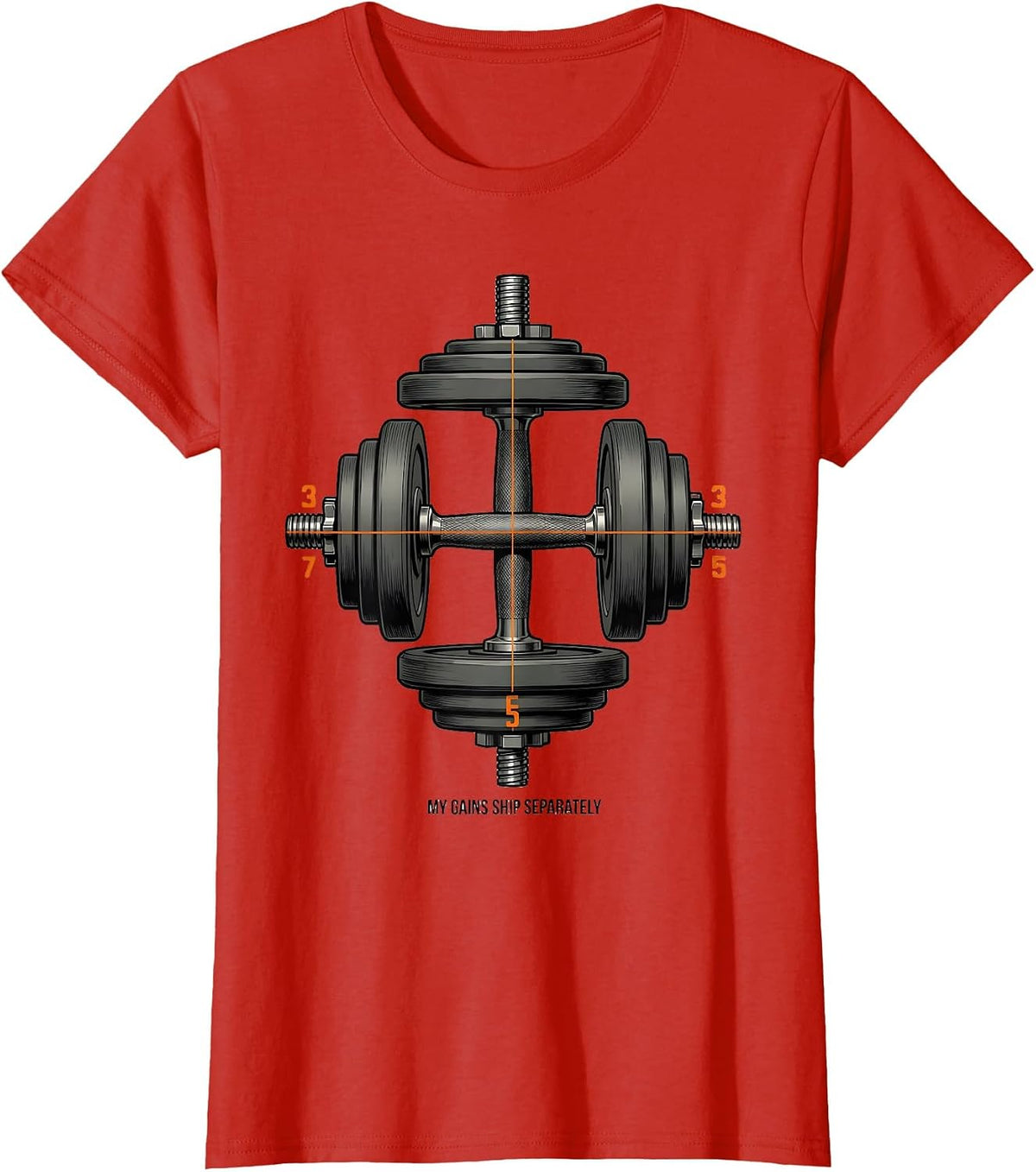 Women's My Gains Ship Separately Funny Gym Weightlifting Workout T-Shirt - Red