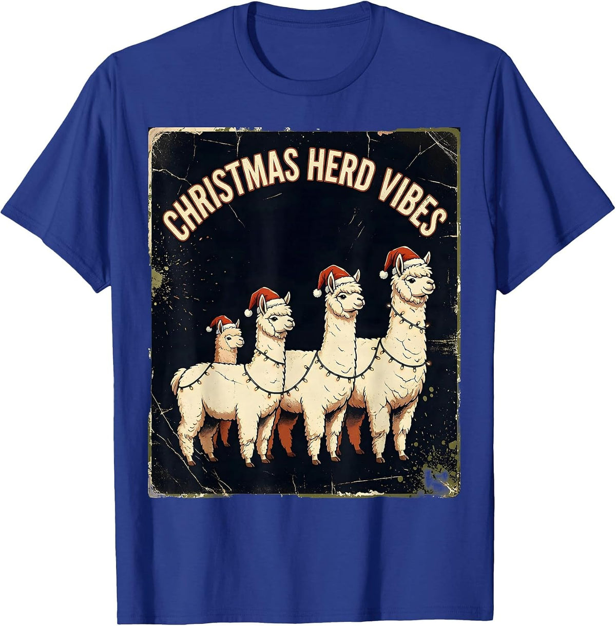 Men's Christmas Herd Vibes Distressed Funny Llama Lover Christmas T-Shirt - Royal Blue