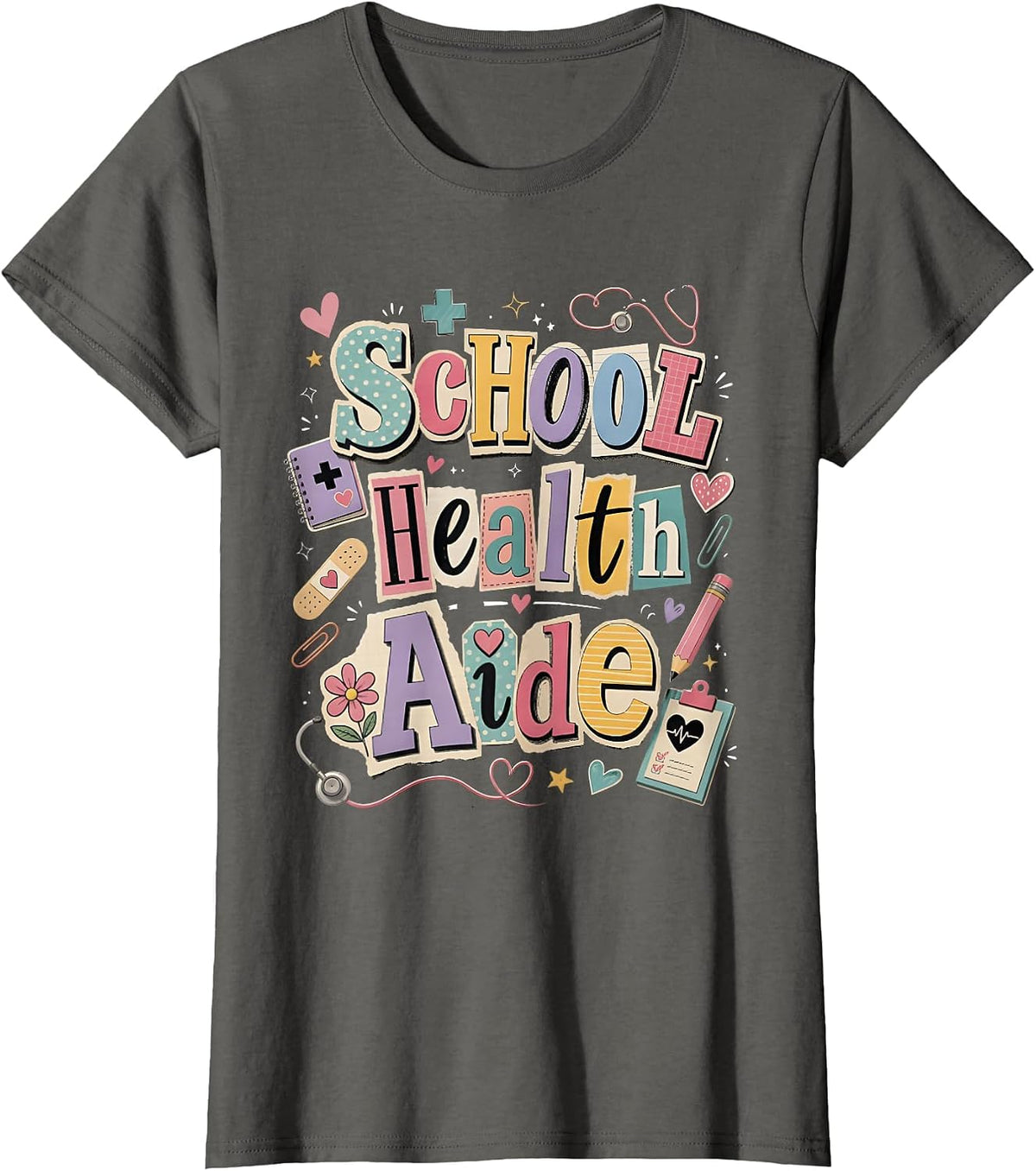School Health Aide Back to School Retro Healthcare Worker T-Shirt - Asphalt Grey