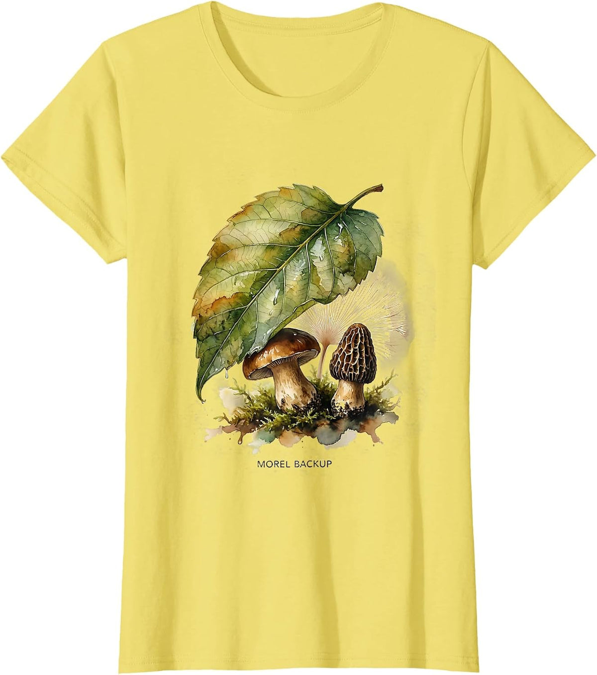 Morel Backup Watercolor Mushroom Foraging Humor Gift T-Shirt - Lemon Yellow