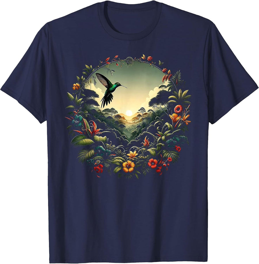 Hummingbird Beautiful Bird Watcher Floral Colibri Outfit T-Shirt - Navy Blue