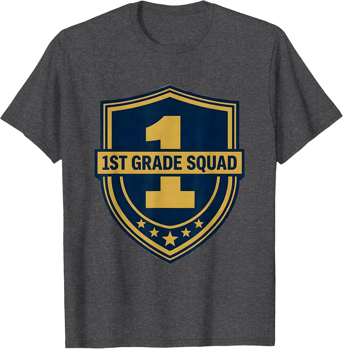 Men's 1st Grade Squad Emblem Back To School Teacher Student T-Shirt - Dark Heather Grey