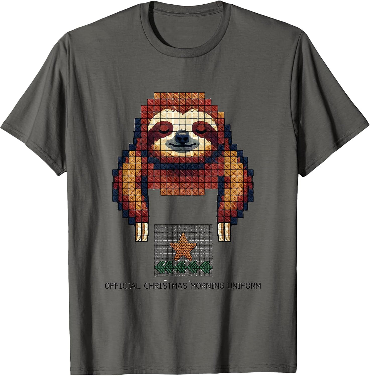 Official Christmas Morning Uniform Funny Sloth Lover Ugly T-Shirt - Asphalt Grey