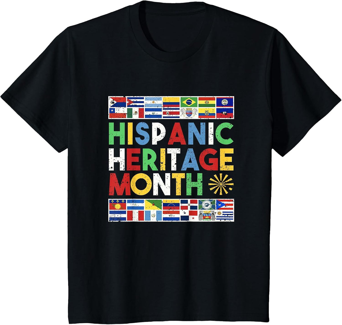 Hispanic Heritage Month Distressed Flags Tees T Shirts for Men Women Kids - Black