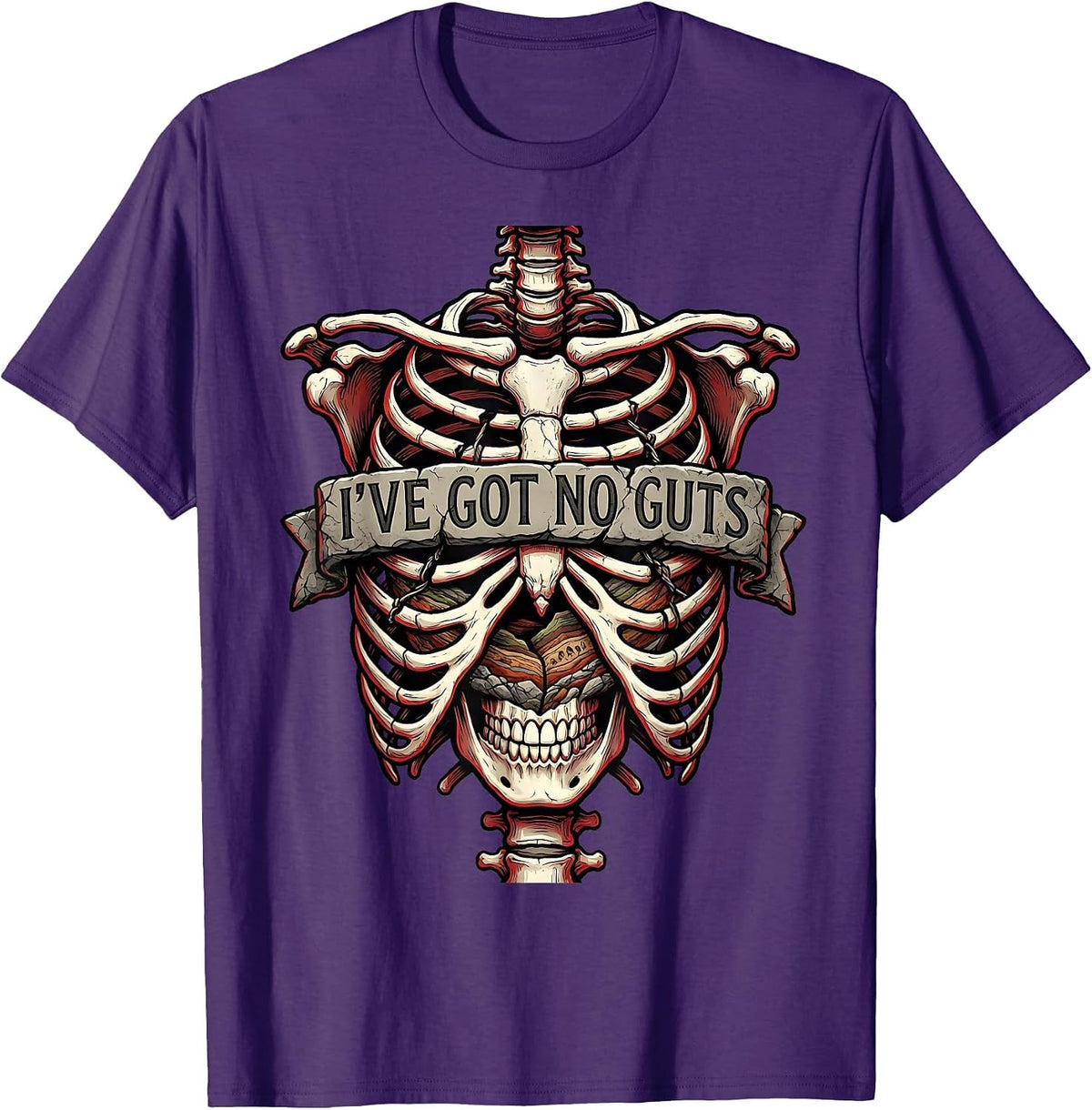 Men's I've Got No Guts Funny Halloween Geology Skeleton T-Shirt - Purple