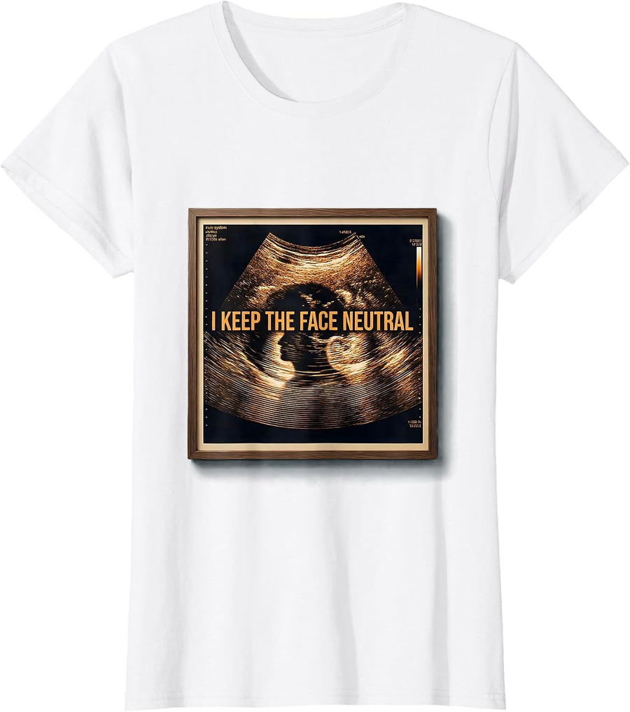 Women's I Keep The Face Neutral Generative Plotter Mammography Tech T-Shirt - White