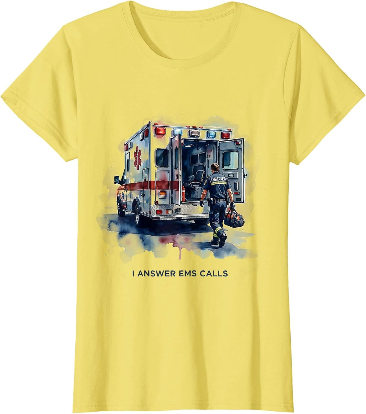 I Answer EMS Calls Watercolor Paramedic EMT Gift T-Shirt - Lemon Yellow