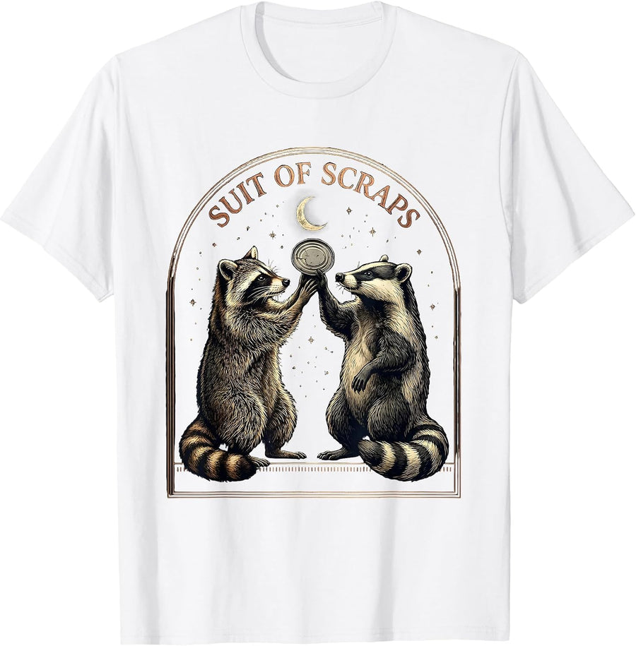 Men's Suit of Scraps Mystic Celestial Tarot Card Raccoon Opossum T-Shirt - White