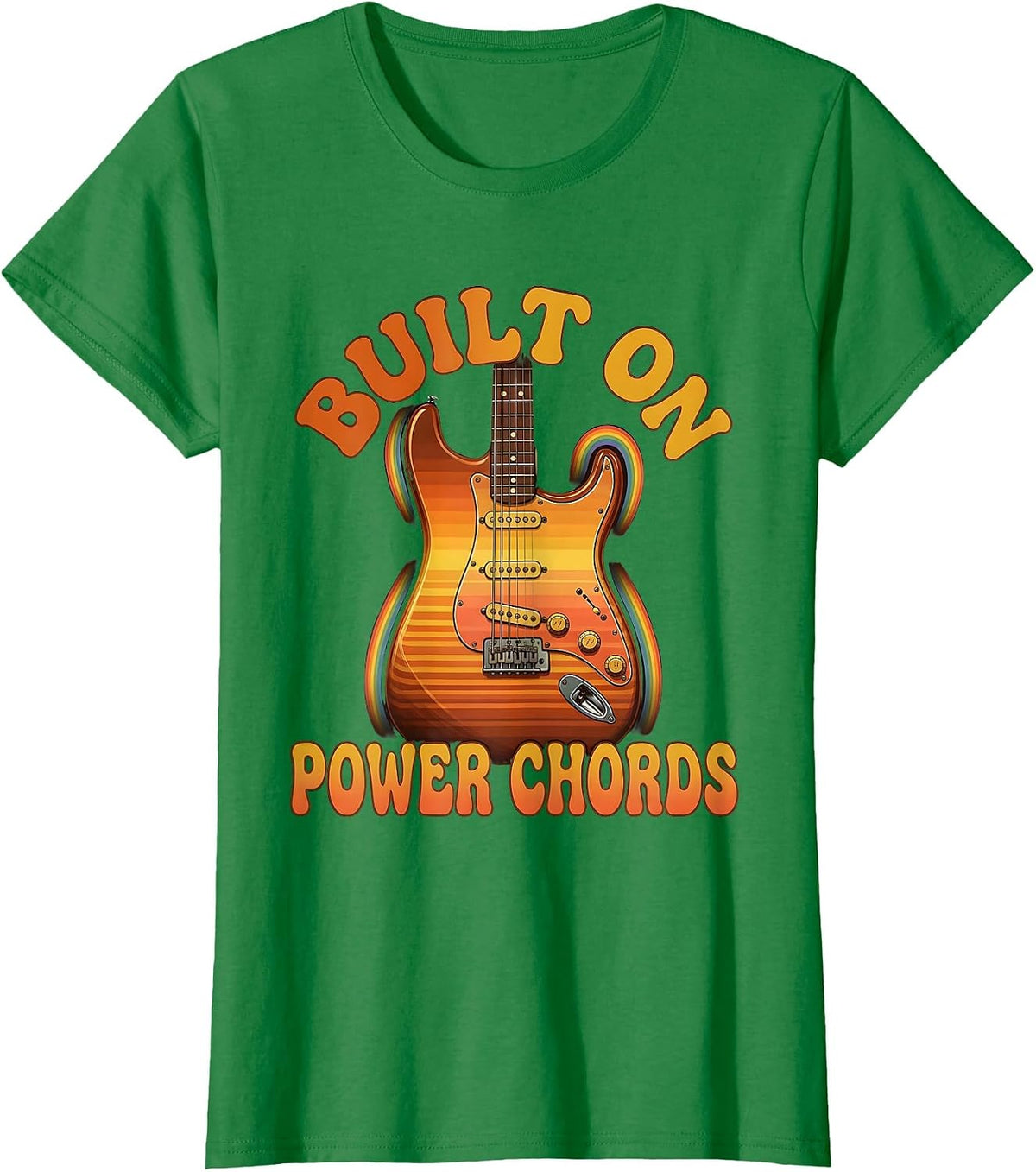 Built on Power Chords Vintage Rock Band Design T-Shirt - Kelly Green