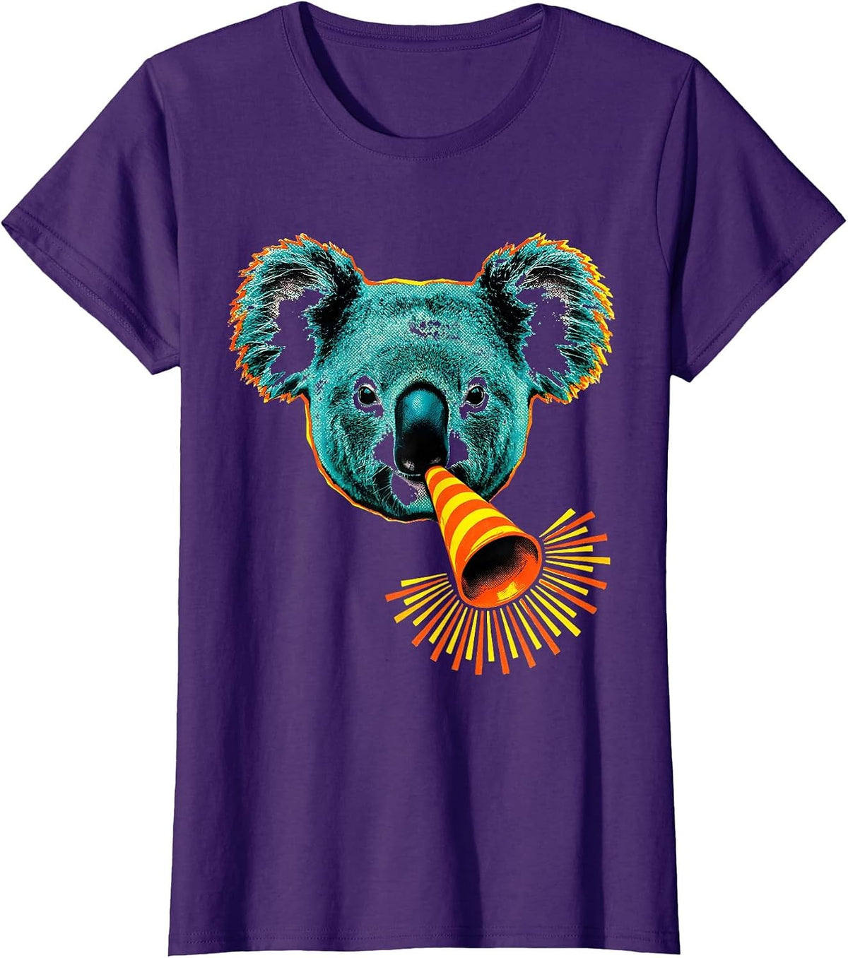 Women's Broad Blunt Koala Party Horn Funny Animal Lover T-Shirt - Purple