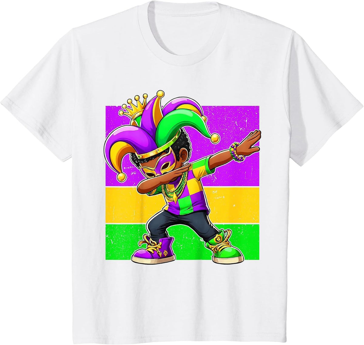 Mardi Gras Funny Dabbing Black Boy Jester Hat Kid T-Shirt - White