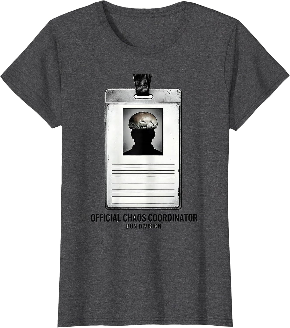 Women's Official Chaos Coordinator, Bun Division Funny Messy Bun Mom T-Shirt - Dark Heather Grey