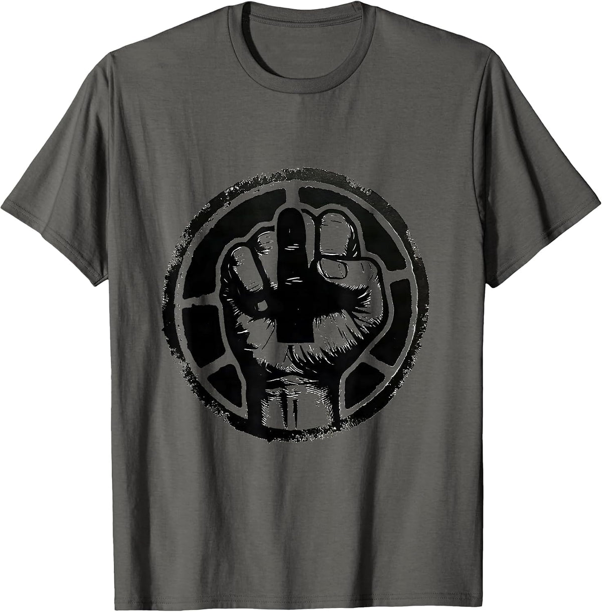 Middle Finger Hand Stamp Funny Offensive Humor T-Shirt - Asphalt Grey