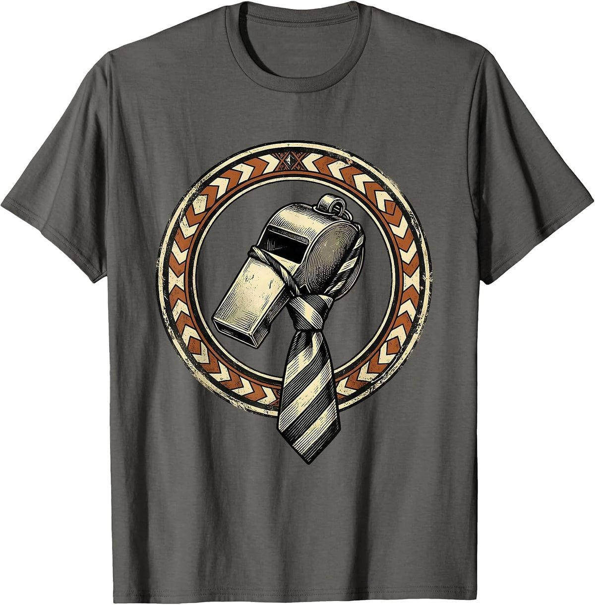 Soccer Dad Referee Whistle Necktie Graphic T-Shirt - Asphalt Grey