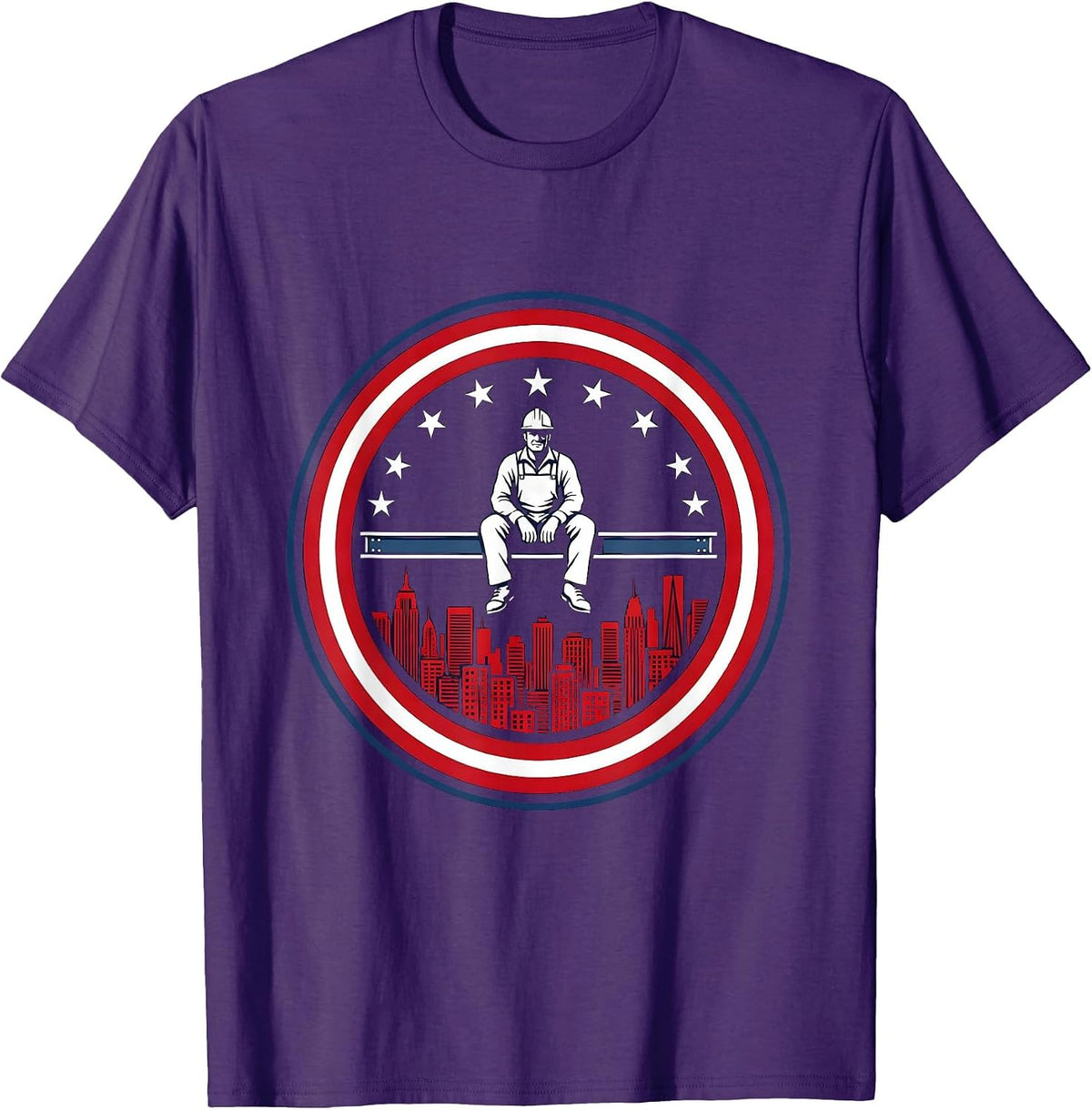 Men's Steelworker Silhouette City Skyline Beam Design T-Shirt - Purple